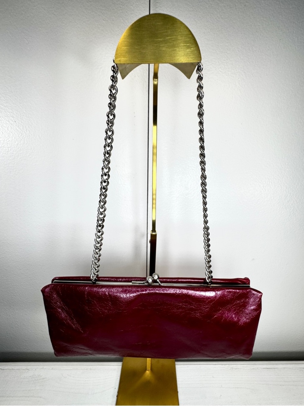 HOBO International Vintage Kisslock Frame Clutch Shoulder Bag Red Leather